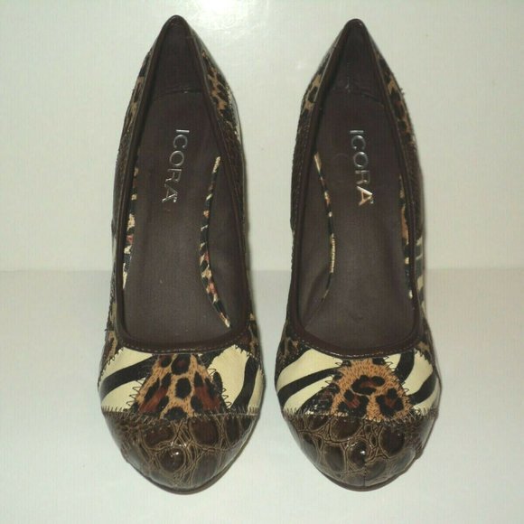 NEW Shi by Journeys Icora Heels Size 7.5 Patched Animal Print Stilettos Shoes - Picture 3 of 5